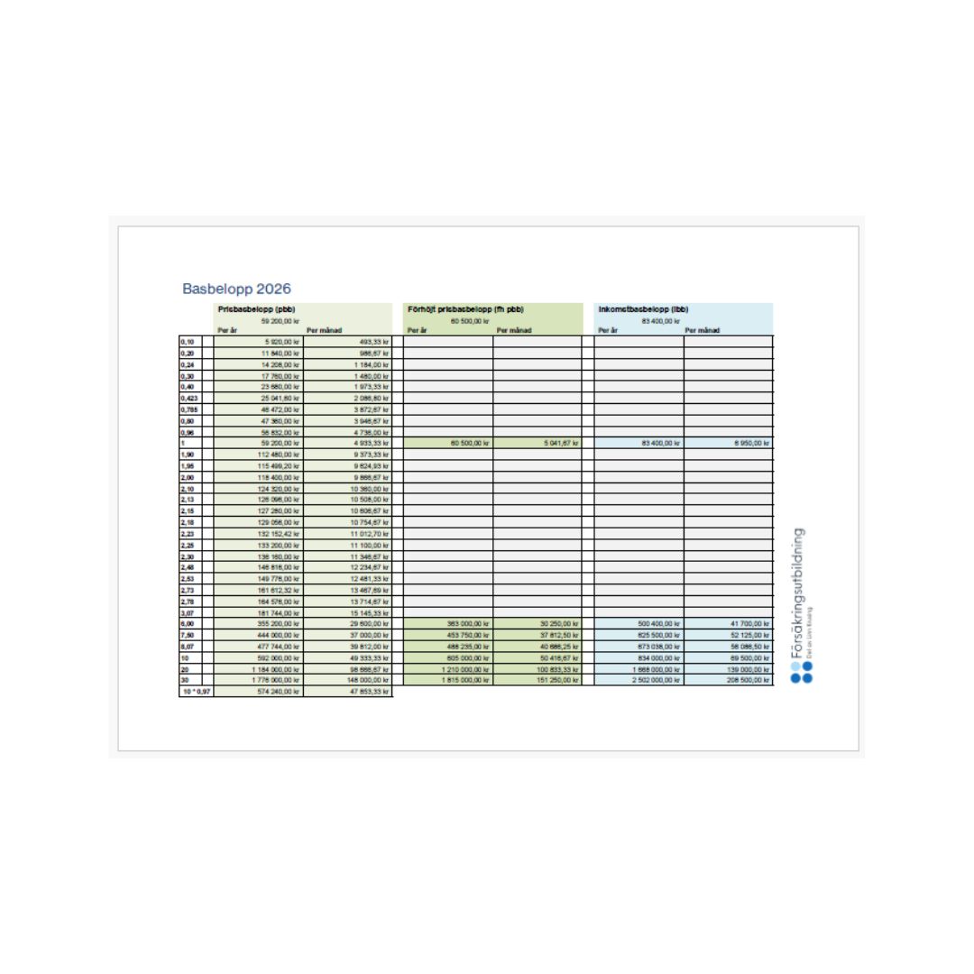Basbelopp 2026 – Slipp räkna själv (Matris + Guide)